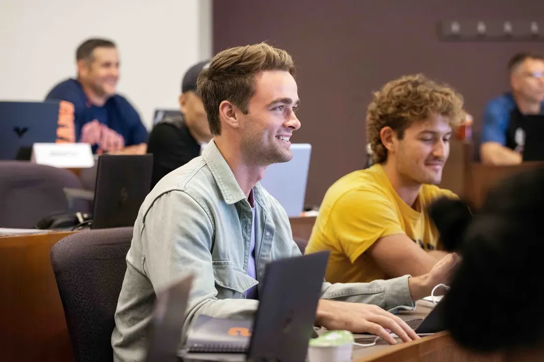 Accounting student sitting in classroom.